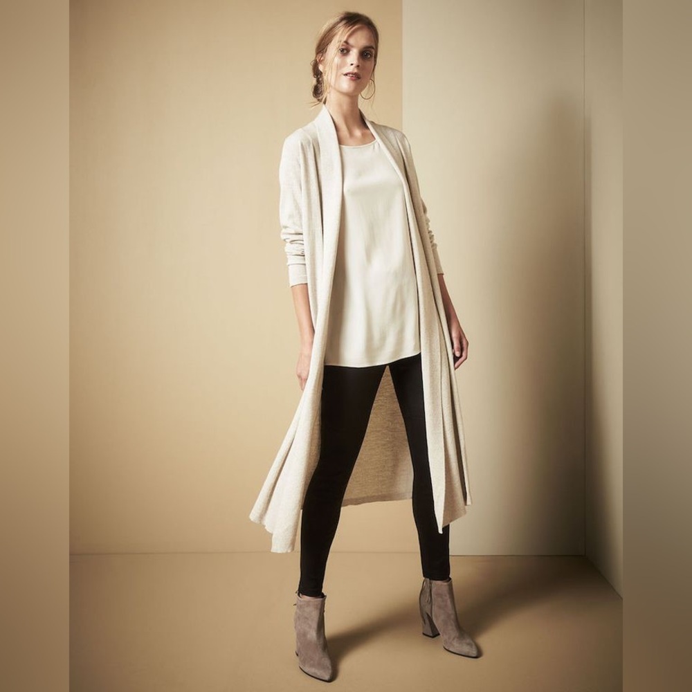 Eileen Fisher Washable Wool Crepe Kimono Long Cream Duster Cardigan - Picture 1 of 6